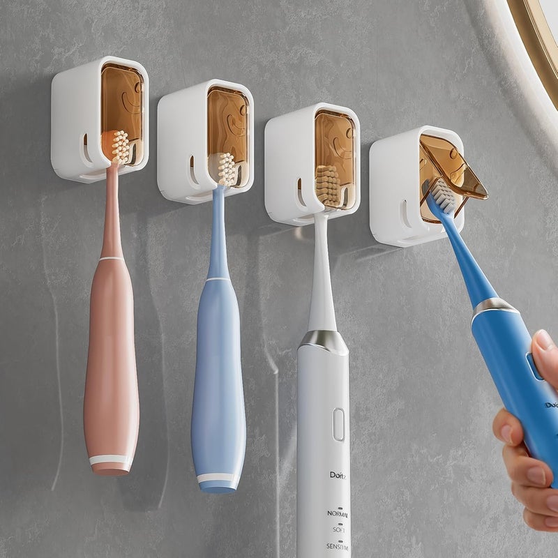 MOPMS Toothbrush Holders for Bathroom【Innovation Single Slot Design】 2PCS Toothbrush Holder Wall Mounted with Cover for Shower, Single Toothbrush Dispenser Storage Organizer for Family & Travel - Image 1